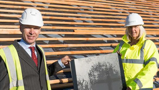 Councillor Ben Stokes And Lorraine Jenner From Housing 21 At Topping Out