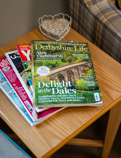 Coffee table with magazines  