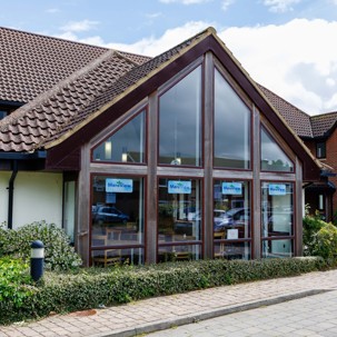 Angled view of the front of Mere View Court