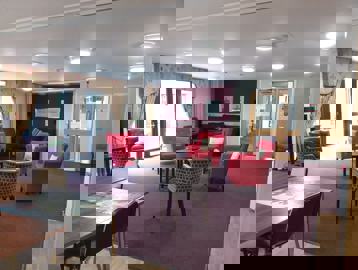 Communal space with seating and tables
