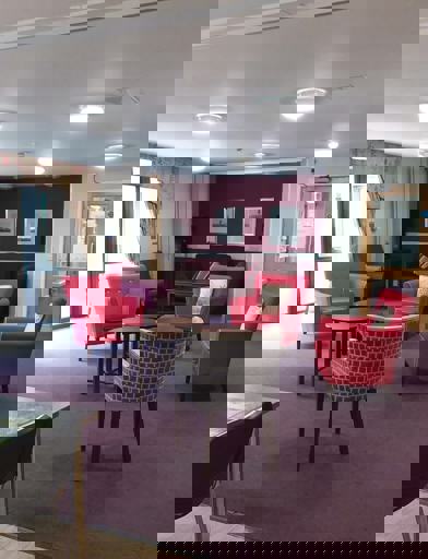 Communal space with seating and tables