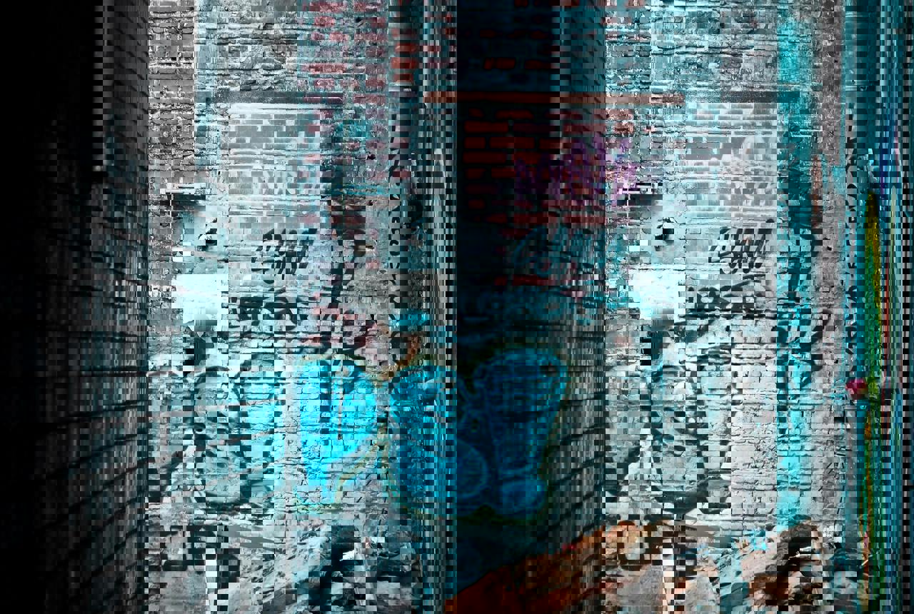 A wall covered in graffiti