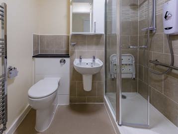 Modern accessible bathroom with walk-in shower