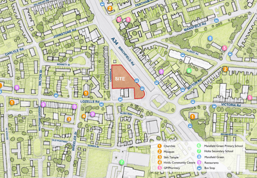Map showing the proposed site for the lozells co housing project
