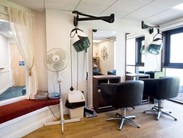 Inside the salon at the scheme