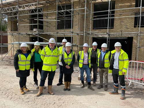 Pictured: Key representatives from Housing 21, Challenger Building Services and Savills gathered for a tour around the site and to hear how the development is progressing.