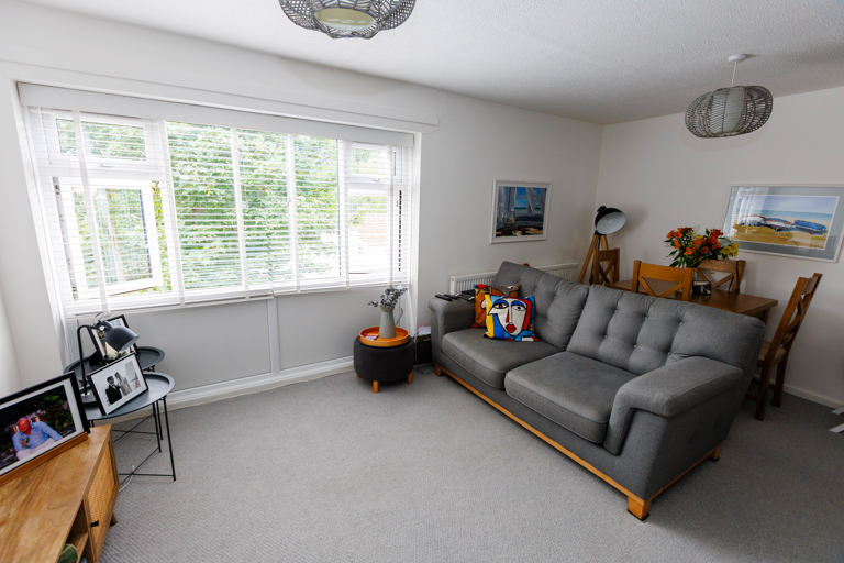Lounge area in a flat showing sofa and dining table