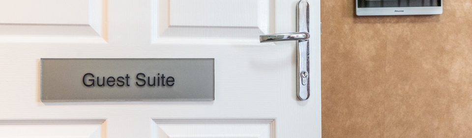 Guest suite door at Sandstone Court 