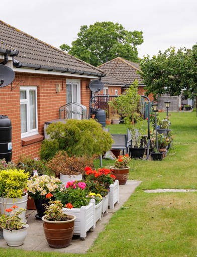 Gardens of the bungalows at Beccles Court 