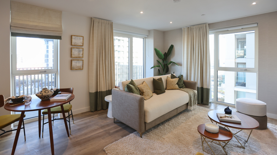 Show apartment living room at Minterne Apartments