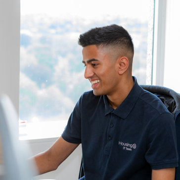 Corporate employee working at a computer