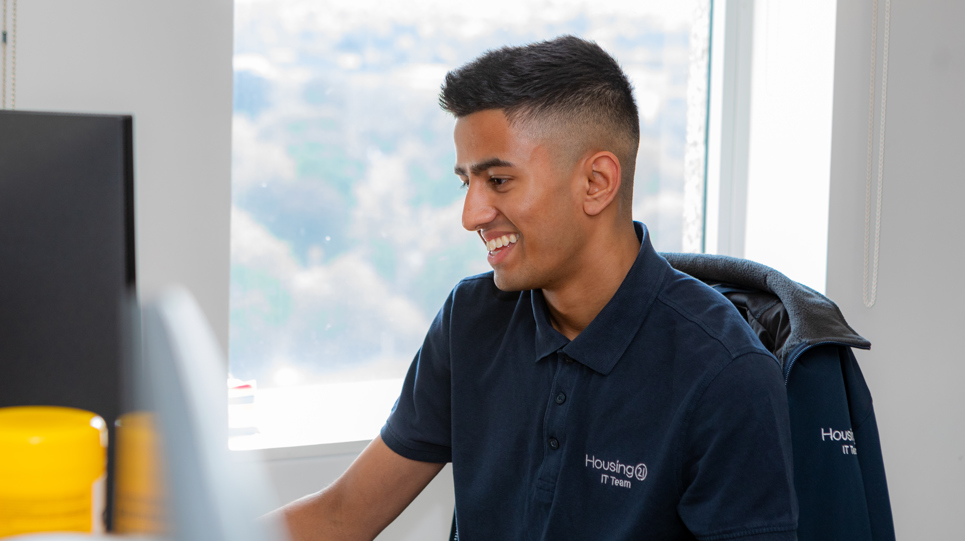Corporate employee working at a computer