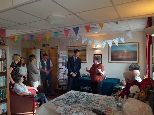 Pictured: Stephen Morgan MP and some residents at Alexandra Court