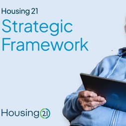 Front cover of the Strategic Framework with a resident looking at an iPad