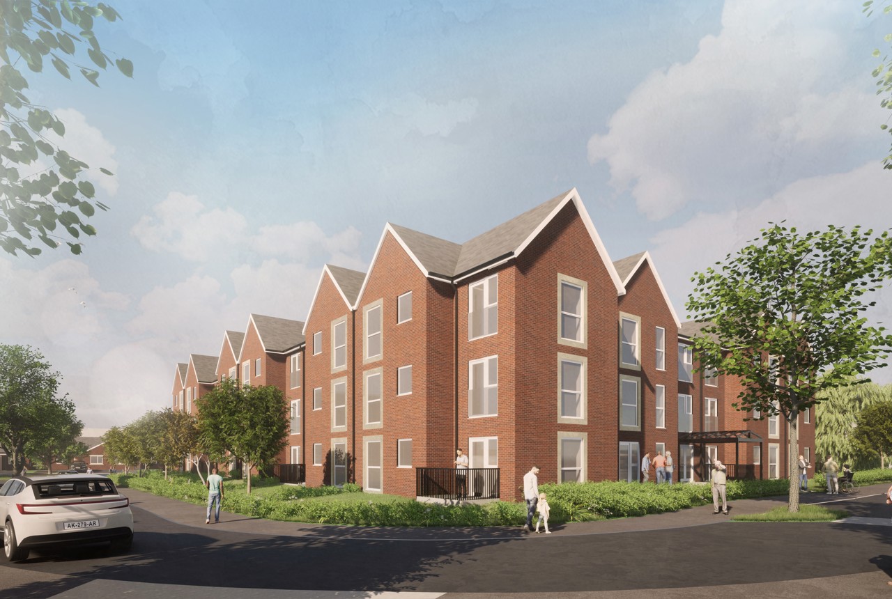 A CGI of the outer building of Potter Court