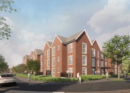 A CGI of the outer building of Potter Court