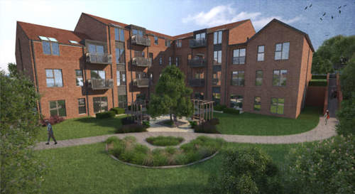 A CGI rendering of the front of the Cleckheaton Extra Care scheme.