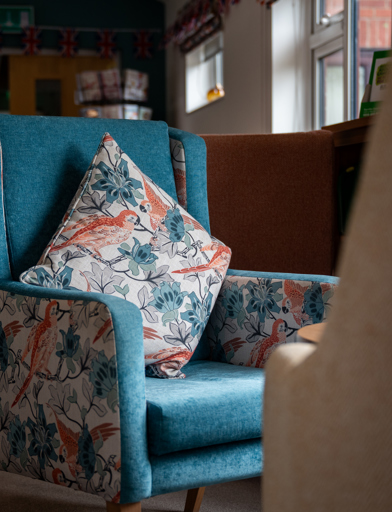 A patterned arm chair 