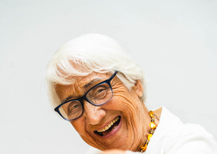 Close up of a resident smiling 
