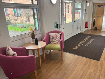 Colourful and comfortable chairs in an open waiting area