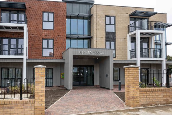 The outer building entrance to Fern Meadows