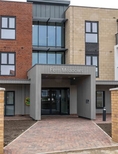 The outer building entrance to Fern Meadows 