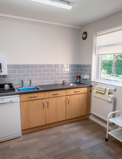 William Griffiths Court internal shot: A kitchen suite with a dishwasher, hob, and smart kitchen cupboards 