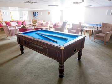 Pool table in the resident's communal lounge area