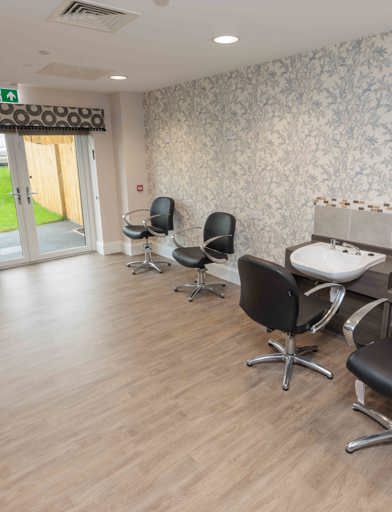 A photo inside the beauty salon at Castlestead View 