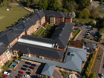 A drone shot from above St Crispin Village