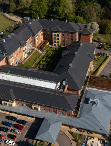 A drone shot from above St Crispin Village 