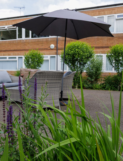 Outdoor seating area at Drake Court 
