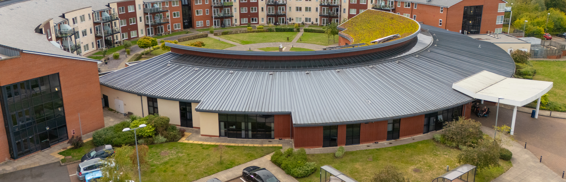 A birdseye view photo from above Broad Meadow Village