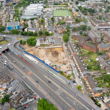 Aerial drone shot of Rupali Court, cohousing scheme in Lozells