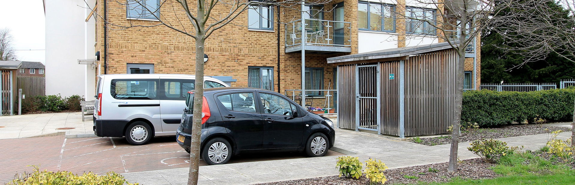 Communal car park outside Adam Court