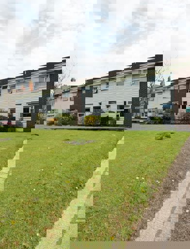 Pathway leading to the front of the building with a handrail 
