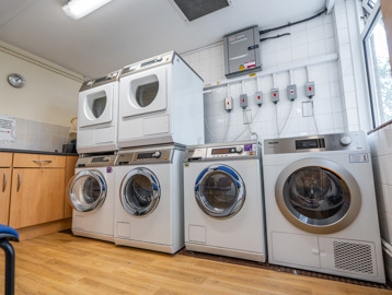 A laundry room with white goods