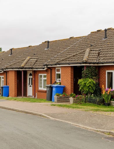 The front of the bungalows at Beccles Court 