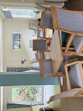 Communal dining area, tables and chairs