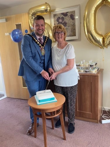 Pictured: Mayor of Sandwell, Cllr Richard Jones and a resident from Grove Court