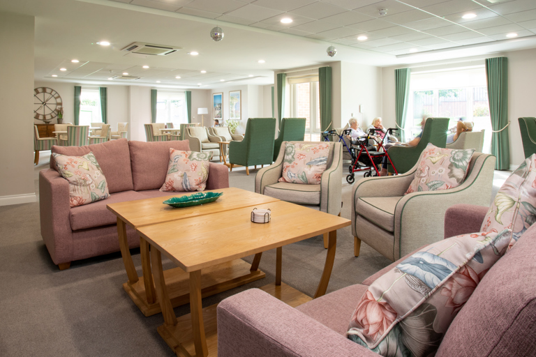Residents enjoying the lounge area at Dovecote Meadow.