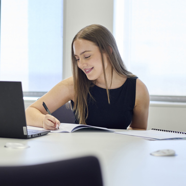 A woman working at a desk