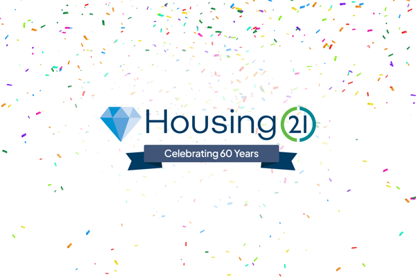 The Housing 21 diamond logo saying 'Celebrating 60 Years' with confetti in the background.