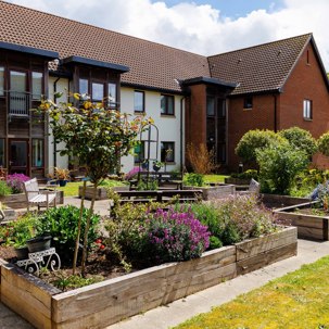 Mere View Court surrounded by landscaped gardens