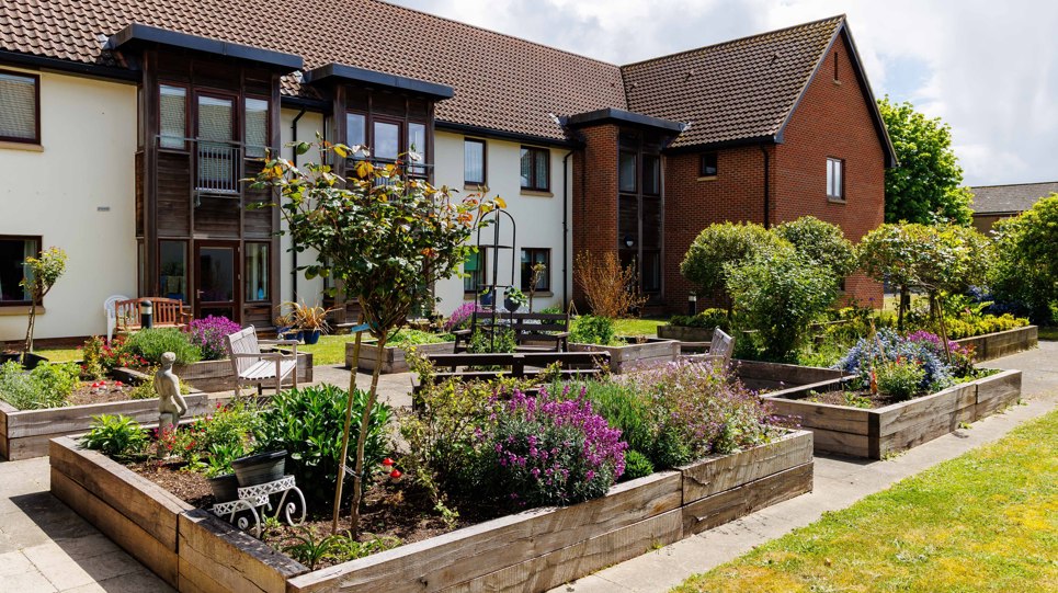 Mere View Court surrounded by landscaped gardens