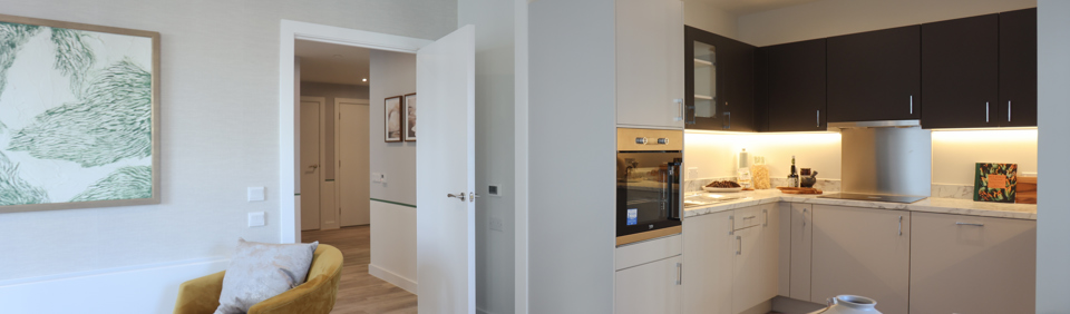 Show apartment living room and kitchen at Minterne Apartments 