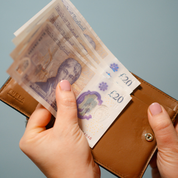 A hand holding money