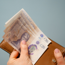 A hand holding money