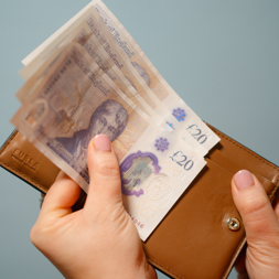 A hand holding money